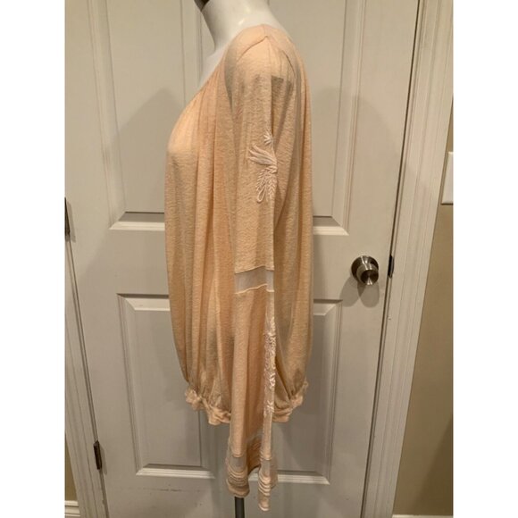 Free People Pale Peach Long Sleeve Top Embroidered Mesh Bell Sleeves, Size M - Picture 4 of 8